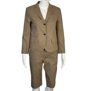 DKNY Brown Tan Houndstooth Stretch 2 Piece Jacket Shorts Suit Sz 4